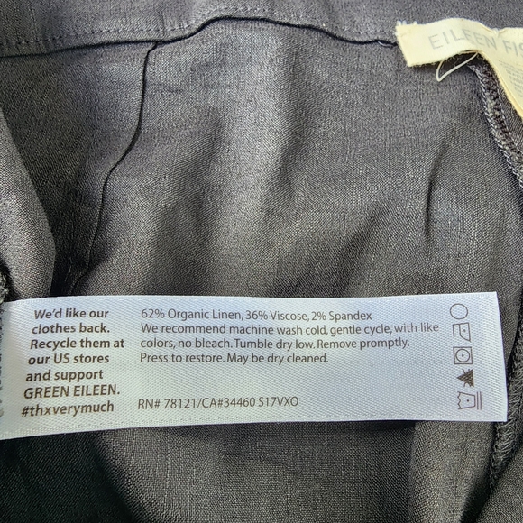 Eileen Fisher Pants Womens Black Organic Linen  Rayon Wide Leg Side Zip Sz 10 - Picture 7 of 10